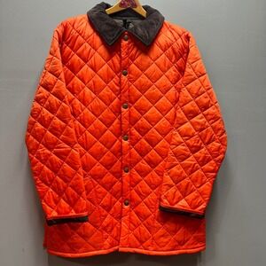 Barbour Orange Quilted Jacket with Brown Accents
